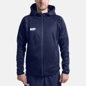 Kosa Zip Hoodie Team Core marine framifrån – mörkblå funktionströja med klassisk logga och vattentäta dragkedjor.