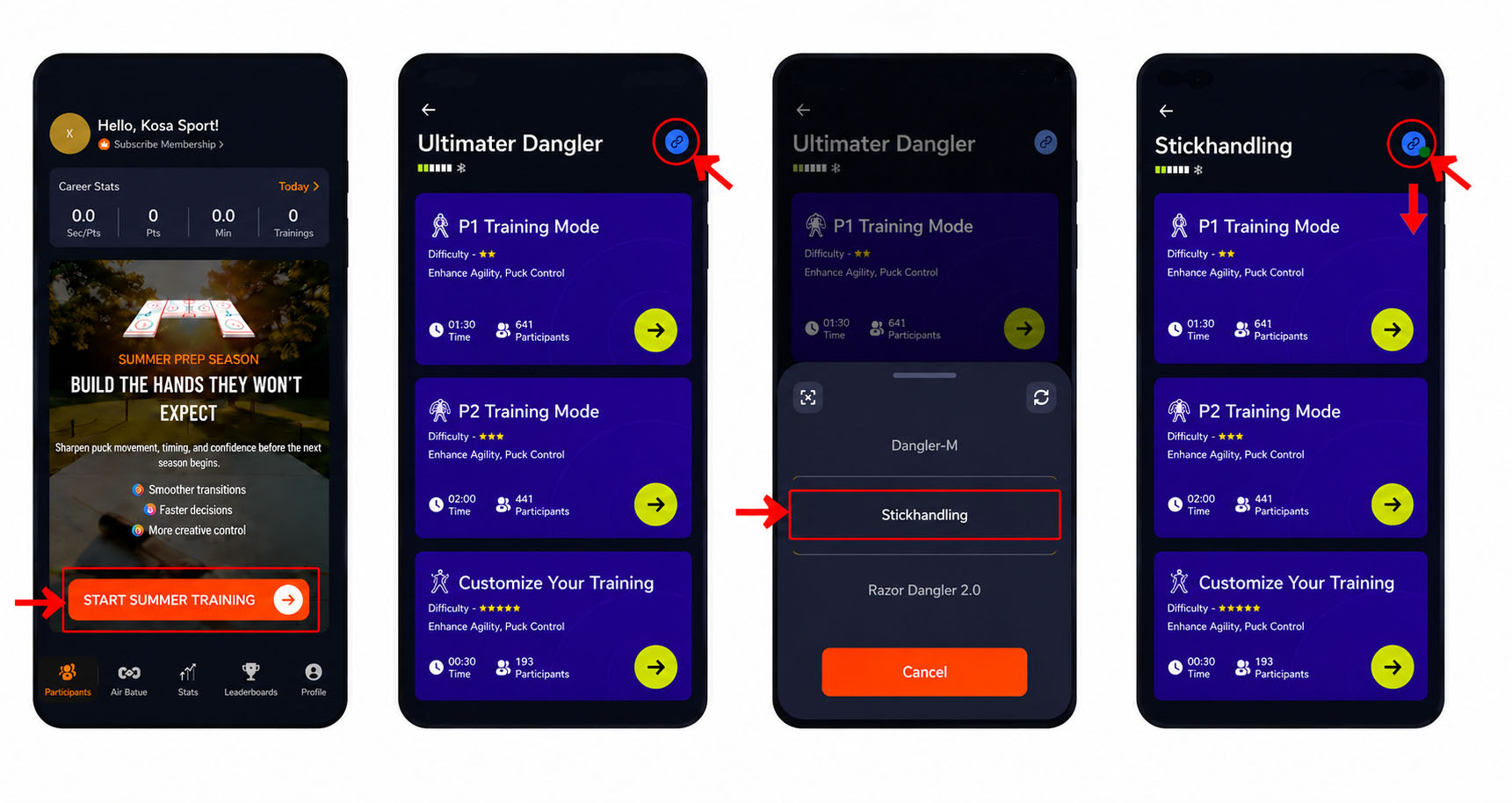 Appvyn i mobiltelefonen för digital klubbteknik-tränare 2.0